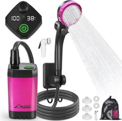 Produktbild von Tragbare Campingdusche mit Batterie und Pumpe - Mobile Dusche für draußen, Reisen, Garten und Auto