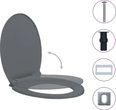 Obrázok produktu pre vidaXL Toaletné sedadlo s rýchloupínacím mechanizmom s mäkkým zatváraním, sivé, oválne
