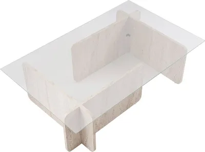 Produktbild von Rhysand - Couchtisch, 105x65x30h cm Beige Marmor, Zeitschriftenhalter