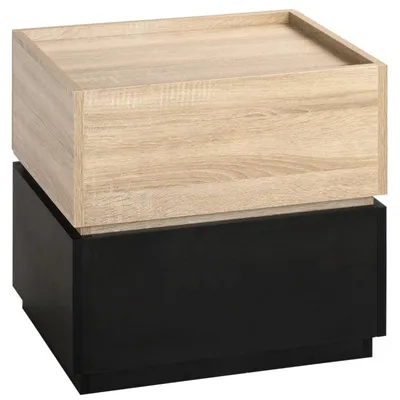 Image de Table de chevet avec 2 tiroirs empilables | Couleur : Noir et bois naturel | Dimensions : 50 x 40 x 47,5 cm