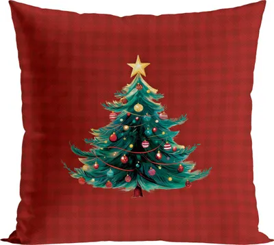 Produktbild von MARKIZETA | Kissenhülle - Dekokissenhülle - 40 x 40 cm - Rot Kariert - Weihnachtskissenbezug - Tannenbaum