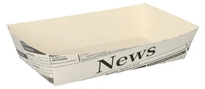 Produktbild von PAPSTAR Pommes-Frites-Trays, 3,8x8,5x15,5 cm, weiß, "Newsprint" | Schrumpffolie (50 Stück)
