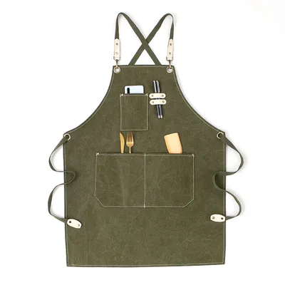 Produktbild von Canvas Kochschürze, Kreuz zurück Heavy Duty Arbeit Schürze mit verstellbaren Trägern und großen Taschen für Männer Frauen,(Stil 4)