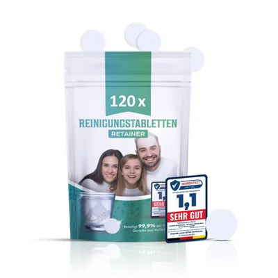 Produktbild von Perfekt-Schlafen24® Retainer Reinigungstabletten - 120x Reinigungstabletten Zahnschiene Reinigung |Fleckenfrei Zahnschutz Und Gebissreiniger Tabs