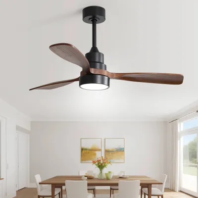 Image de Parrot Uncle 122 cm Ventilateur de plafond en bois avec 3 pales en bois massif, moteur DC, télécommande & fonction de retour pour le salon