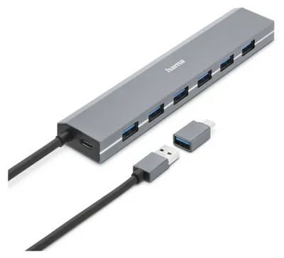 Produktbild von Hama USB-Hub 7 Ports, inkl. USB-C-Adapter u. Netzteil