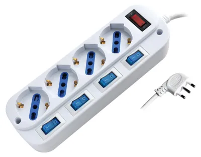 Obrázok produktu pre Alcapower 4-násobná zásuvková lišta, samostatný a hlavný vypínač, kábel 1,5 m, ochrana proti preťaženiu, 16 A, talianska zástrčka, biela