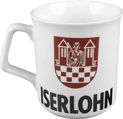 Produktbild von Keramiktasse mit Print Iserlohn Wappen 57553 weiss