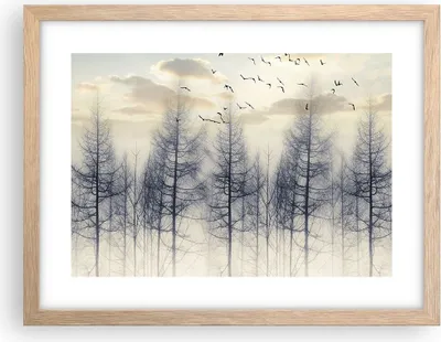 Produktbild von Gerahmtes Poster - Rahmen in heller Eiche - Bäume Vögel Himmel - 40x30 cm - Wand Bild - Wanddeko - Wandbilder - Kunstposter - Wandposter - Bilderrahmen - Bilder - Kunstdruck - P2NAA40x30-4546