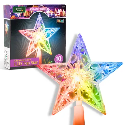 Image de Pointe de sapin de Noël - pointe illuminée - étoile RVB éclairage LED - 10 LED - 15 cm - RVB - fonctionne sur piles 2 x AA (excl.)