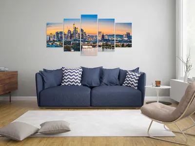 Produktbild von Akustikbild Frankfurt 200x100 cm Bilder Akustikschaum Hochleistungsschallabsorber Schallschutz Leinwand 5 tlg Wandbild Raumakustik Schalldämmung Stadt Panorama d-B-0164-b-m