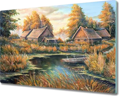 Produktbild von Coloray Hackbrett Küchenbrett Kochplattenabdeckung Schneidebrett Herdabdeckplatte 80x52 cm - Malerei Naturwaldhütte