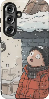 Produktbild von Winterlicher Chibi-Mann mit Mütze blickt nach oben – Hülle Kompatibel mit Galaxy S25 Plus