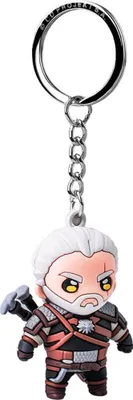 A chibi-style keychain of Geralt of Rivia from The Witcher III: Wild Hunt.