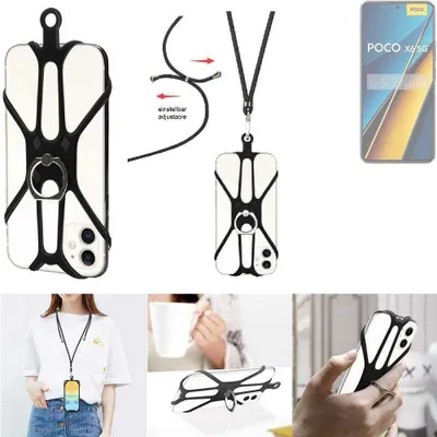 Produktbild von K-S-Trade 3in1 Handykette Handyband Handykordel Halsband Smartphone-Ring Handy-Ring kompatibel mit POCO X6 Fingerhalterung Handyring Tischständer
