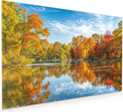 Produktbild von Küchenrückwand Spritzschutz Glas mit Motiv Herbstlicher See 40 x 40 cm