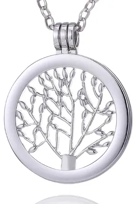 Produktbild von Morella Damen Halskette 70 cm Edelstahl mit Amulett und Coin 33 mm Lebensbaum silber im Schmuckbeutel