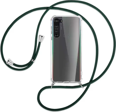 Produktbild von Handykette Backcover-Schutzhülle mit Band (Metall silberfarben) für Motorola Edge - dunkelgrün