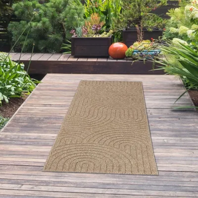 Produktbild von Teppich In- und Outdoor mit Kreislinien-Muster in Beige für moderne Wohn- und Außenbereiche Größe - 80 x 150 cm