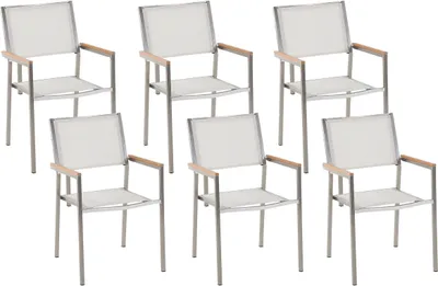 Produktbild von BELIANI Gartenstühle 6er Set Weiß Polyester Edelstahl Modern Terrasse Outdoor