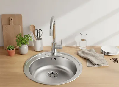 Produktbild von FAIZEE HOME Classic Einbauspüle Edelstahl Ø 51 cm mit Armatur