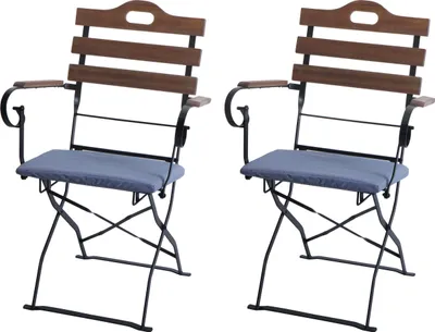 Immagine prodotto di Set di 2 sedie da birreria all'aperto HWC-J40, sedie pieghevoli da giardino, qualità gastronomica Acacia ~ marrone chiaro, imbottitura blu