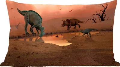 Produktbild von MuchoWow® Zierkissen Sofakissen Wohnzimmer Dekokissen 50x30 cm Dinosaurier - Wilde Tiere - Zeichnung - Kinder - Kind - Wohnzimmerdekoration - Polster mit Photo