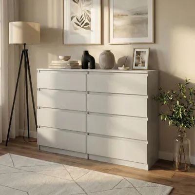 Image de BEAUTYSOFA | Commode LEMON 120 cm en cachemire, buffet à 8 tiroirs, meuble de rangement moderne pour chambre, salon et couloir