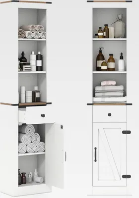 Produktbild von 173 cm Badezimmerschrank, Hochschrank mit Schublade, Verstellbarer Ablage & 3 offenen Fächern, schmaler Merhzweckschrank für Wohnzimmer, Waschküche, Küche, 40 x 24 x 173 cm