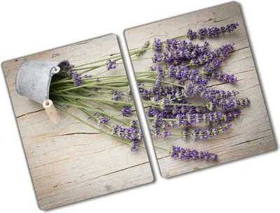 Produktbild von Tulup Glas Herdabdeckplatte - 2x40x52 cm - Glaskeramikkochfeld-Abdeckung Spritzschutz Glasabdeckplatte Kochplattenabdeckung und Schneidebrett - Zweiteilig - Blumen & Pflanzen - Lavendel in Topf - Lila