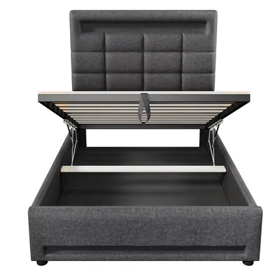 Produktbild von Flieks Polsterbett 90x200cm mit USB, Boxspringbett Stauraumbett mit LED, Jugendbett Holzbett Einzelbett mit Stauraum, Kinderbett Leinen, Grau