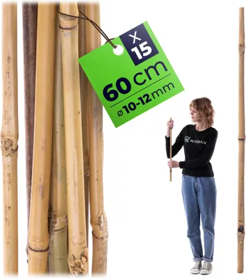 Produktbild von KADAX Bambusstäbe 60cm x 10/12mm, 15er Set, Pflanzstäbe aus Bambus, Bambusstangen als Rankhilfe für Tomatenpflanzen & Kletterpflanzen, Tomatenstützen