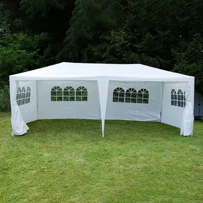 Produktbild von VCM Pavillon | Maße ca. 3x6 m | wasserabweisende 110g / m² PE Plane | Partyzelt mit Seitenteilen | Gartenzelt mit Stahlgestell | Festivalzelt | Weiß