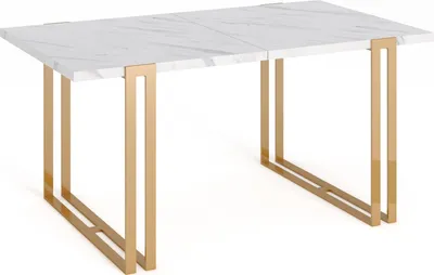 Produktbild von Ausziehbarer Rechteckiger Esstisch im Loft-Stil - Großer Industrietisch in Weißer Marmoroptik mit Goldenen Metallbeinen, 160 bis 260 cm - Konferenztisch für Wohnzimmer und Büro - Marmor Weiß