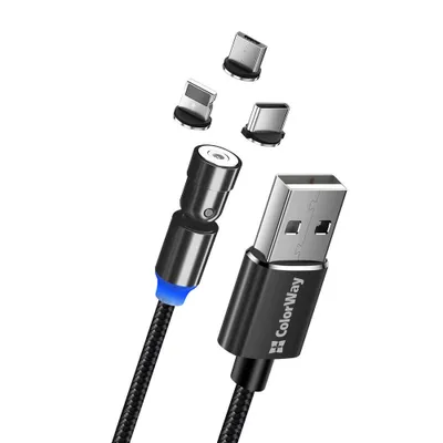 Immagine prodotto di ColorWay Cable 3in1 (Lightning+MicroUSB+Type-C) Magnetic Rotation 540° 2.4А