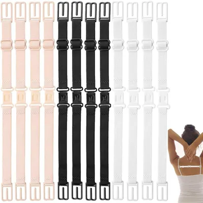 Produktbild von BH Träger – 12 Stück – Schnallenstil – Elastische Unterwäscheträger – BH-Halter – Rutschfeste Schnalle – Schwarz, Weiß und Beige – Damen