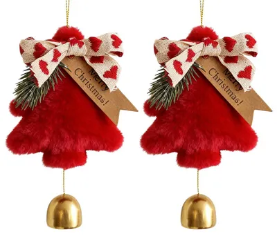 2 Weihnachtsglocken aus Plüsch, rot, für den Weihnachtsbaum