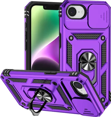 Image de Étui pour iPhone 16e/iPhone 17e Étui double couche avec cache coulissant pour caméra et anneau support Violet