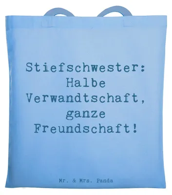 Produktbild von Mr. & Mrs. Panda Tote Bag Spruch Stiefschwester Freundschaft - Sky Blue - Geschenk, Stoffbeutel, Familienmitglieder, Geburtstage, Beutel, Tasche, Beziehung, Verbindung