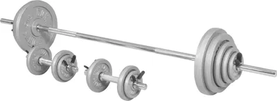 Produktbild von GORILLA SPORTS® Hantelset - 100kg, Langhantelstange 170cm, Gewichte 6x1,25kg 6x2,5kg 2x5kg 2x10kg 2x15kg, 2x Kurzhanteln 30mm, Sternverschlüss/Federverschlüss, Gusseisen - Kurzhantelset
