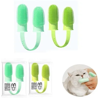 Produktbild von Hauszahnputzset für Hunde und Katzen, 135° weiche Borstelborsten, Zahnhygiene mit zwei Fingern, einfach putzen, für Hunde, Welpen, Katzen und kleine Haustiere.