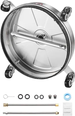 Imagen del producto de Limpiadora a presión de 16,5 pulgadas, ideal para superficies, con brazo de acero, 4000 PSI, 4 ruedas, 2 boquillas y extensiones para superficies de hormigón, terrazas y techos, con estructura de acero