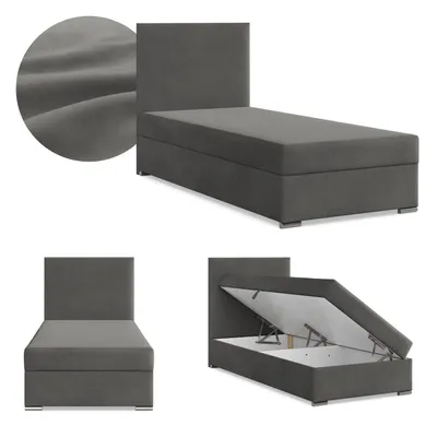 Produktbild von Boxspringbett mit Bettkasten, Einzelbett 90x200, Polsterbett mit Kopfteil, mit Bonell Matratze, Jugendbett, Kinderbett, Samt-Velours, ZONZA, Grau