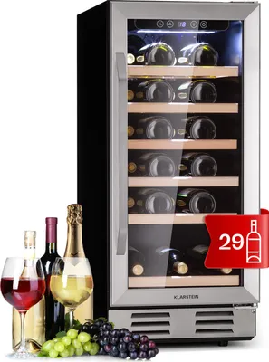 Image de Klarstein Cave a Vin, Réfrigérateur à Vin avec Porte en Verre, Cave à Vin de Vieillissement, Zone Unique, Prosecco, Bière, Ecran Tactile, Réfrigérateur Bar, Frigo, Protection UV, 5-18°C, 31 Bouteilles