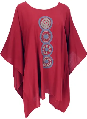 Produktbild von Besticktes Hippie Ponchokleid, Minikleid Tunika, Kaftan, Strandkleid, Maxi Größe - Rot, Damen, Viskose, Blusen & Tunikas