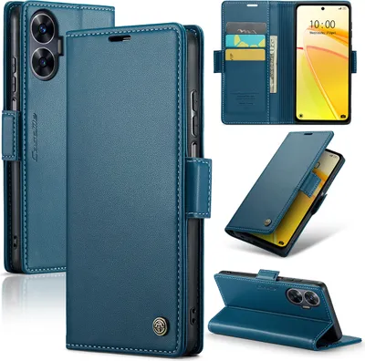 Obrázek produktu pro Realme C55 Pouzdro, RFID Blokování Karet, Pokročilé Flip Kožené Pouzdro s Funkcí Stojánku pro Realme C55 modré