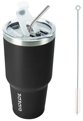 Isolierbecher 900 ml Edelstahl, doppelwandig, mit Deckel, schwarz