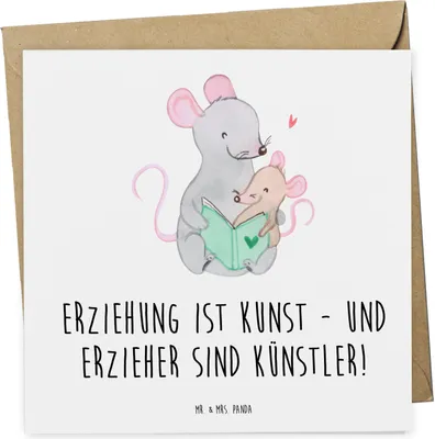 Produktbild von Mr. & Mrs. Panda Grußkarte Erzieher Künstler - Weiß - Geschenk, Kinder, anlasskarte, Meisterwerk, doppelkarte, faltkarte, Freundschaft, Bedanken, Einfluss, Aufmerksamkeit