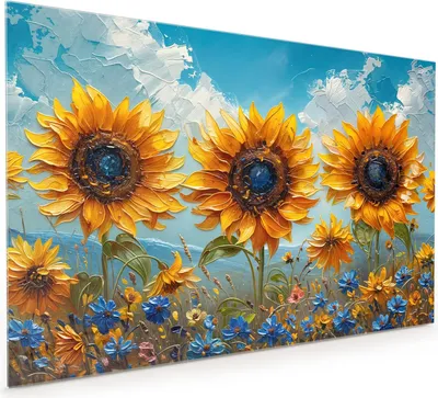 Produktbild von Küchenrückwand Spritzschutz Glas mit Motiv Sonnenblumenwiese 40 x 40 cm