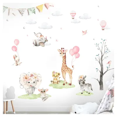 Produktbild von Wandsticker mit Tiermotiven für Kinderzimmer, mit Dschungel- und Ballonsmotiven